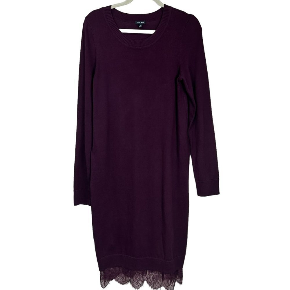Torrid Burnt Red Plum Cotton‎ Sweater Dress with Lace Size 0  Large